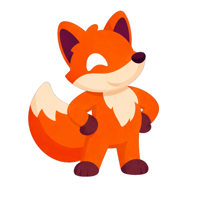 Rusty the fox mascot, standing proud