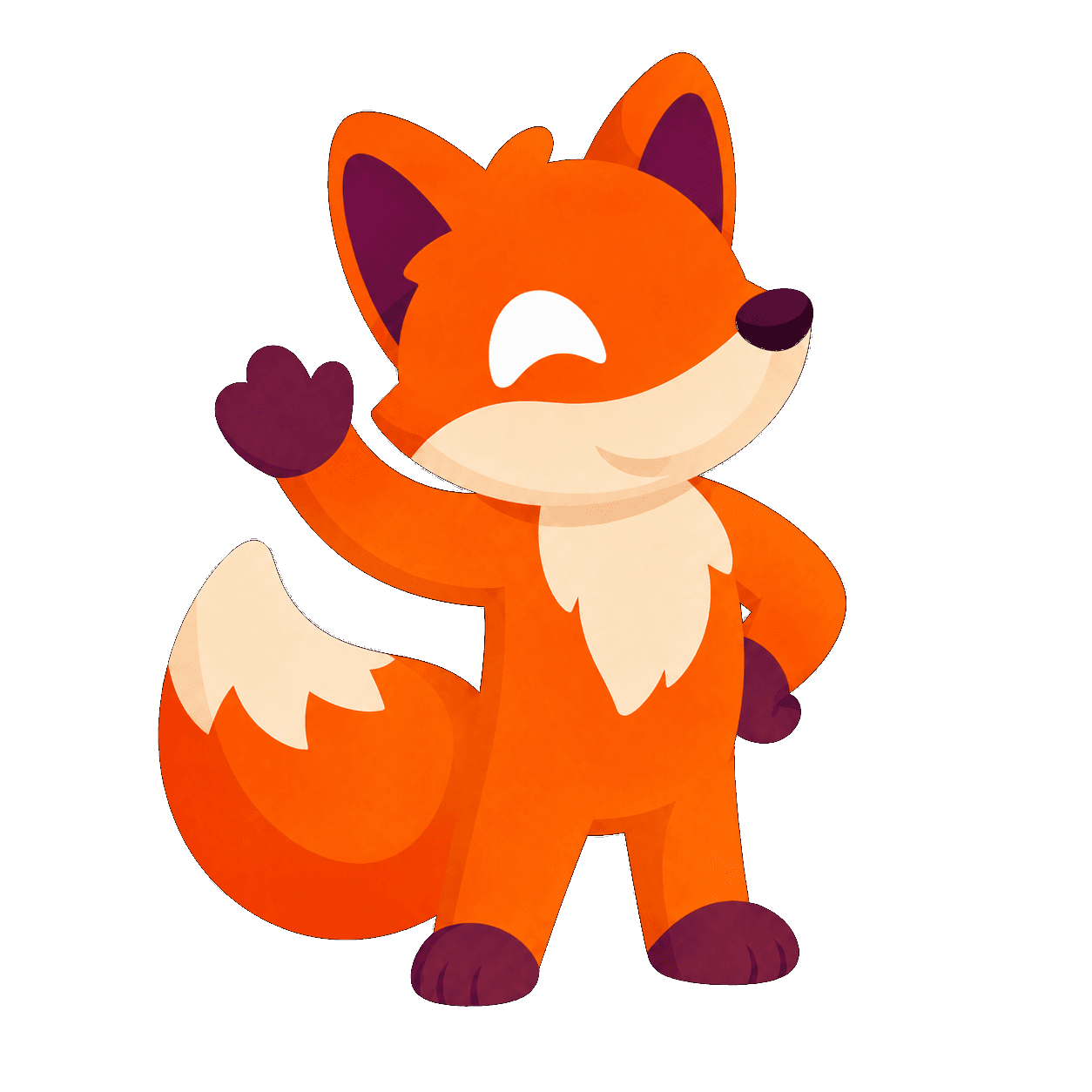 Rusty the fox mascot, waving